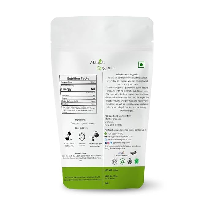 ManHar Organics Lemongrass Herbal Tea Leaves - 100 gms