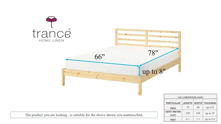 Trance Home Linen 100% Cotton 78x66 inch 200TC Satin Stripe Elastic Fitted Bedsheet Daily Use Double Bed Fitted Bedspread with 2 Pillow Covers Colour Sea Blue