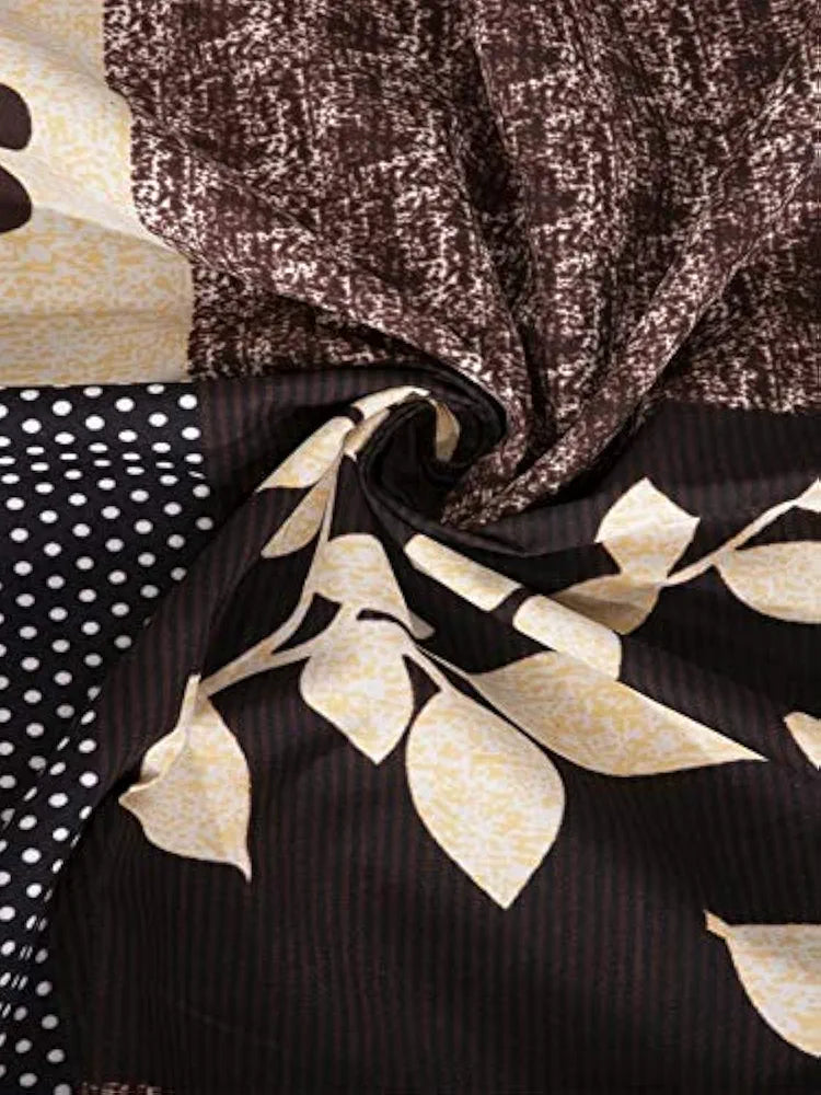 Starnstyle Polycotton 220 TC Floral Printed King Size Double Bedsheet with 2 Pillow Covers,  Brown