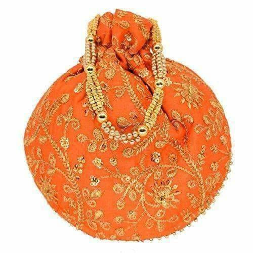 Ethnic Clutch Silk Potli Batwa Pouch Bag with Metal Bead work Gift