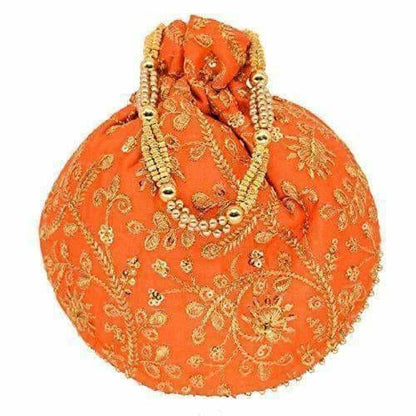 Ethnic Clutch Silk Potli Batwa Pouch Bag with Metal Bead work Gift