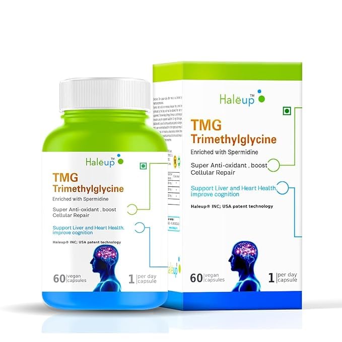 Haleup USA TMG 98% Pure Trimethylglycine (TMG) Supplement | Supports Energy, Heart & Liver Health, Metabolism & NMN Synergy |Pack of 1 X 60s (60 capsules)