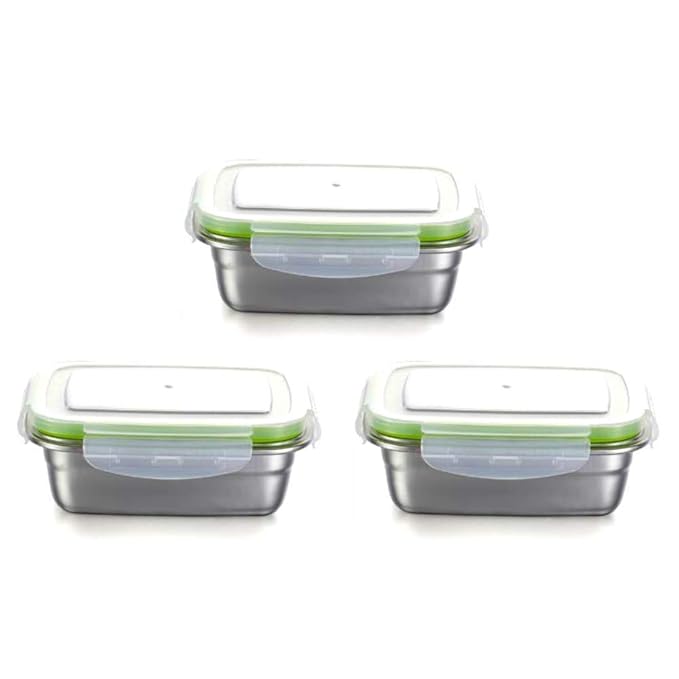 Femora Lunch Box High Steel Rectangle Heavy Duty Airtight Leakproof Unbreakable Container With Lock Lid | 3800 Ml | Set of 3