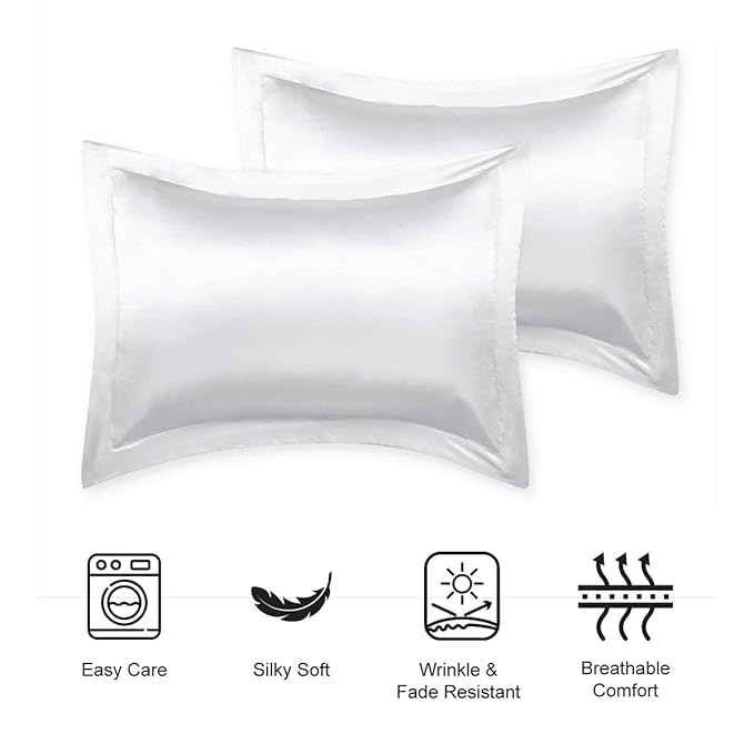 Stoa Paris Pillow Covers Set of 2 Pieces Satin Pillow Covers Colour Vanilla White
