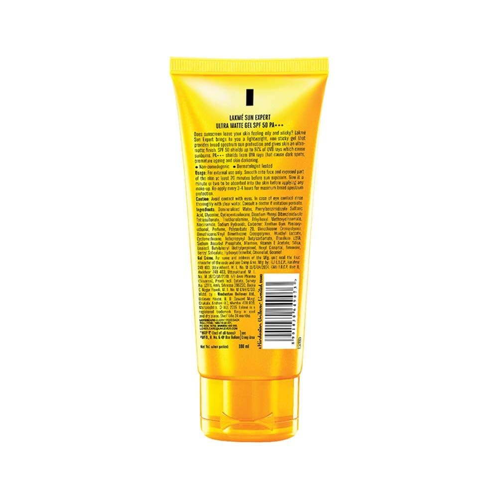 LakmÄ“ Water Light Gel In-Vivo tested SPF 50 PA++++ Sunscreen with Niacinamide For Oily Skin, With New-Age UV Filters, Boosts Glow, Reduces Dullness & Dark Spots 100g