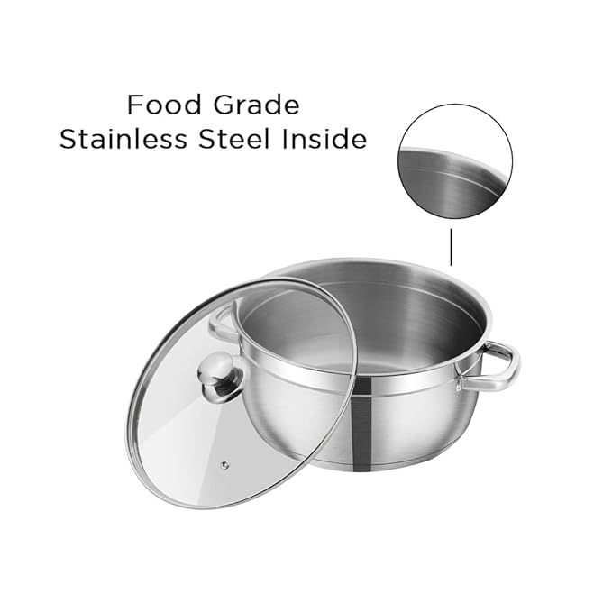 Vinod Bremen Stainless Steel Sauce Pot with Glass Lid - 1.5 Litre, 16 cm | 2.5mm Thick Base | Riveted Sturdy Handle