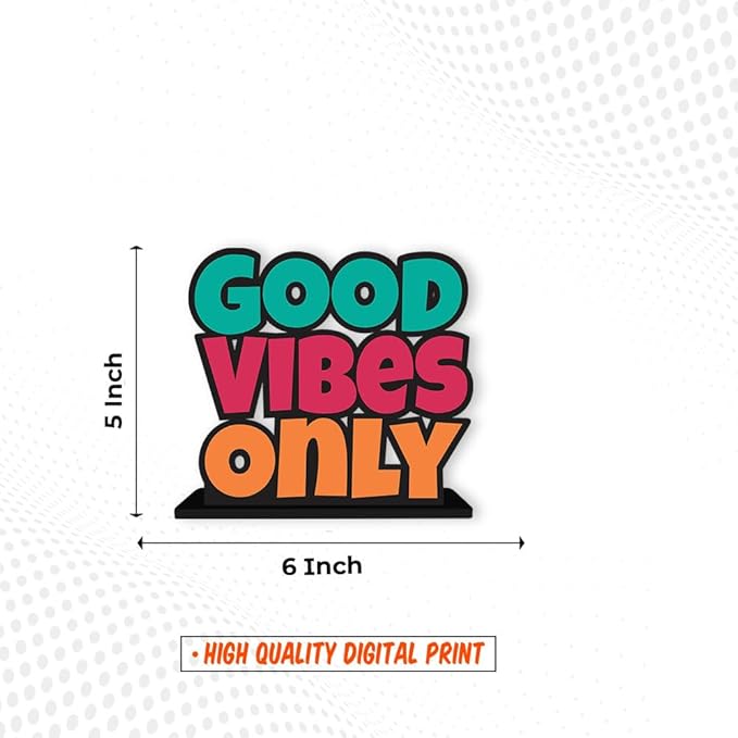 Artvibes Wooden Idols and Figurine Good Vibes Only Motivational Quotes Table Decoration for Office Desk | Home Decor Item