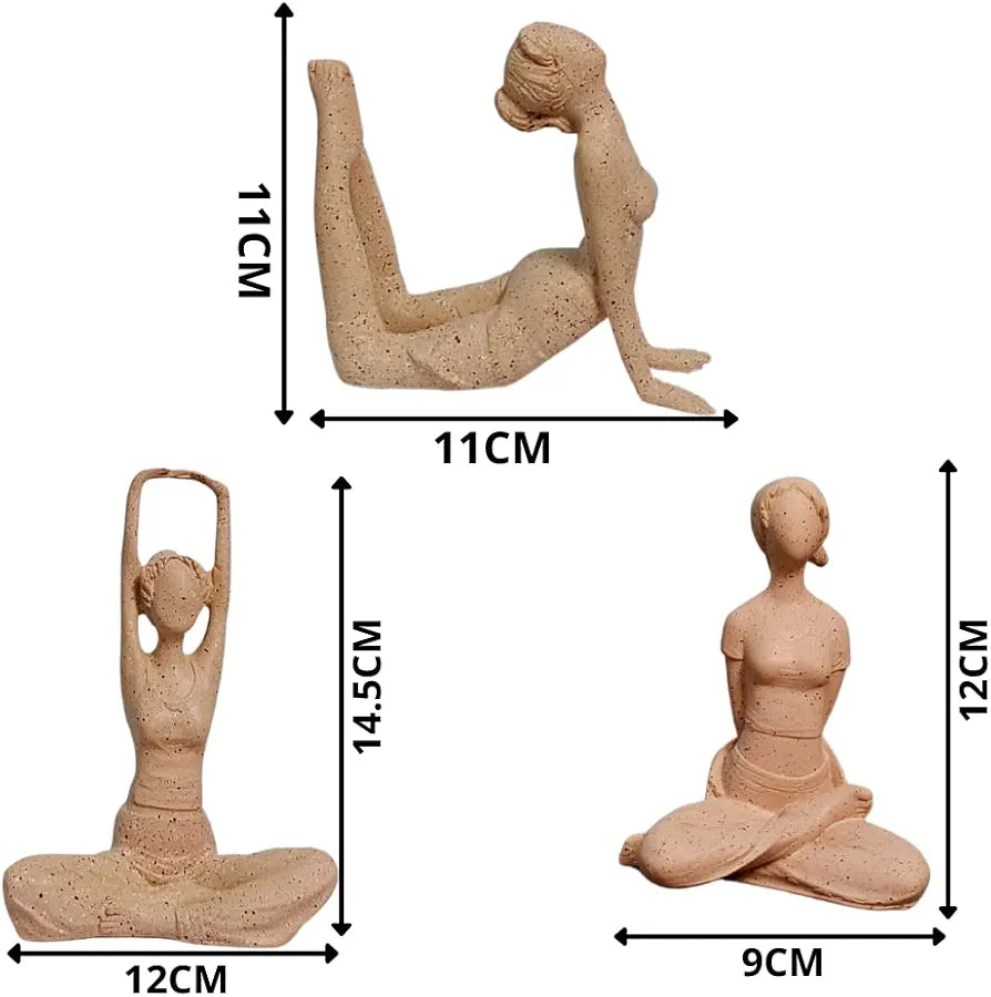 Mariner's Creation Premium Home Decor Showpiece- Set Of Three Modern Art Yoga Lady Showpiece 12X6X14.5Cm Beige