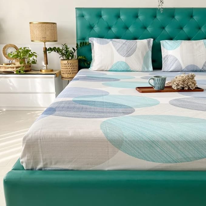 Urban Space Bedsheet for Double Bed 2 Pillow Cover (Colour Oval Blue)