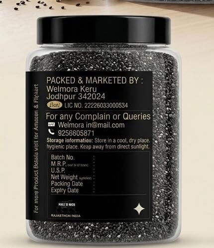 WELMORA Premium Raw Chia Seeds – (Weight-500gm) 100% Natural & Organic Superfood | High in Omega-3, Fiber & Protein | Best for Weight Management, Smoothies & Breakfast Pudding