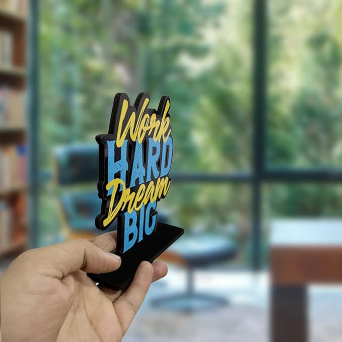 Artvibes Wooden Idols and Figurine Work Hard Dream Big Motivational Quote Table Decor for Office Desk | Home Decor Item