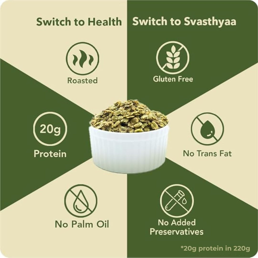 Svasthyaa High Protein Moong Jor | Roasted Moong Dal Namkeen Snack | Healthy Vegetarian Dal Snack for Adults & Kids | Gluten Free, Vegan & Jain | Breakfast, Travel, Diet Friendly | Healthy Roasted Snacks | 220g