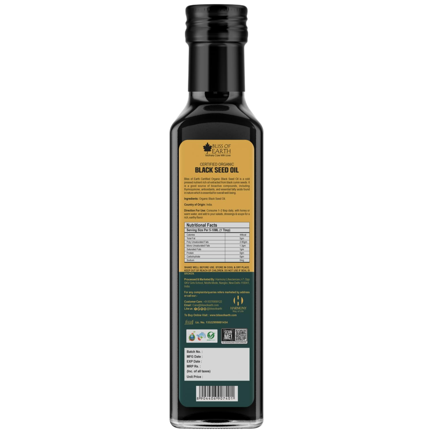 Bliss of Earth Kalonji Oil 500ml Organic For Eating, Black Seed Oil For Hair, Cold pressed & Hexane Free (Pet bottle)