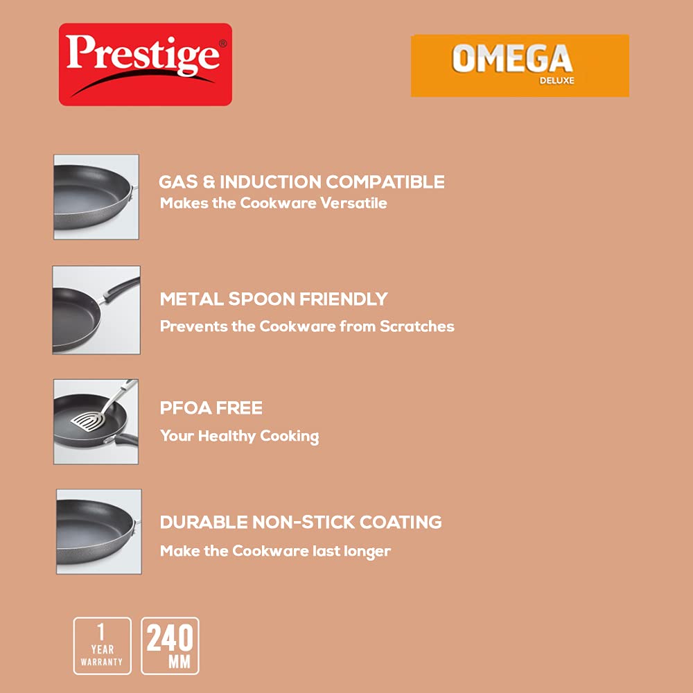 Prestige Omg Dlx Sleeve Induction Base Non-stick Aluminium Fry Pan, 24cm | Red
