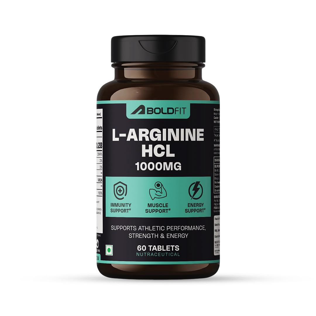 Boldfit L-Arginine Supplement 1000mg with Nitric Oxide Arginine Supplement for Men & Women for Muscle Growth, Stamina, Recovery, Immune Booster & Energy - 60 Tablets
