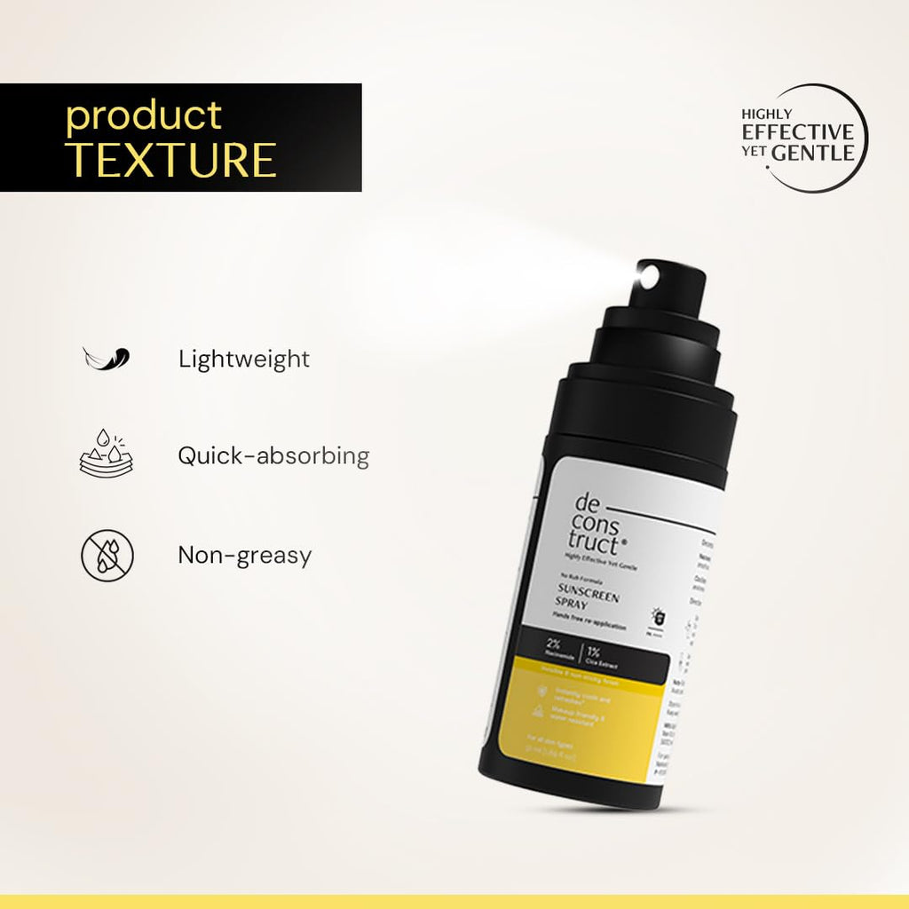 Deconstruct Sunscreen Spray SPF 50 PA++++ | With Niacinamide & Cica Extract | No Rub Formula | Lightweight Broad Spectrum Protection | Quick Absorbing, Non-Sticky, Water Resistant| For Men & Women |50ml