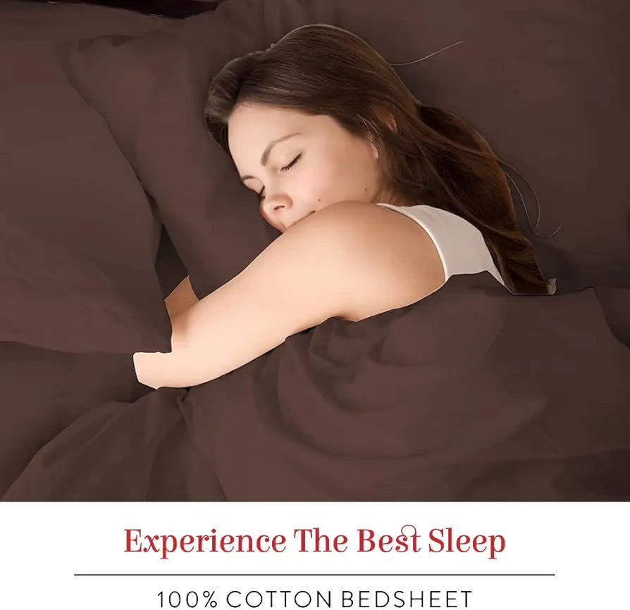 Layers Cotton 144TC Elastic Fitted Bedsheet for Double Bed King Size with 2 Pillow Covers Dark Brown Solid Pattern Color