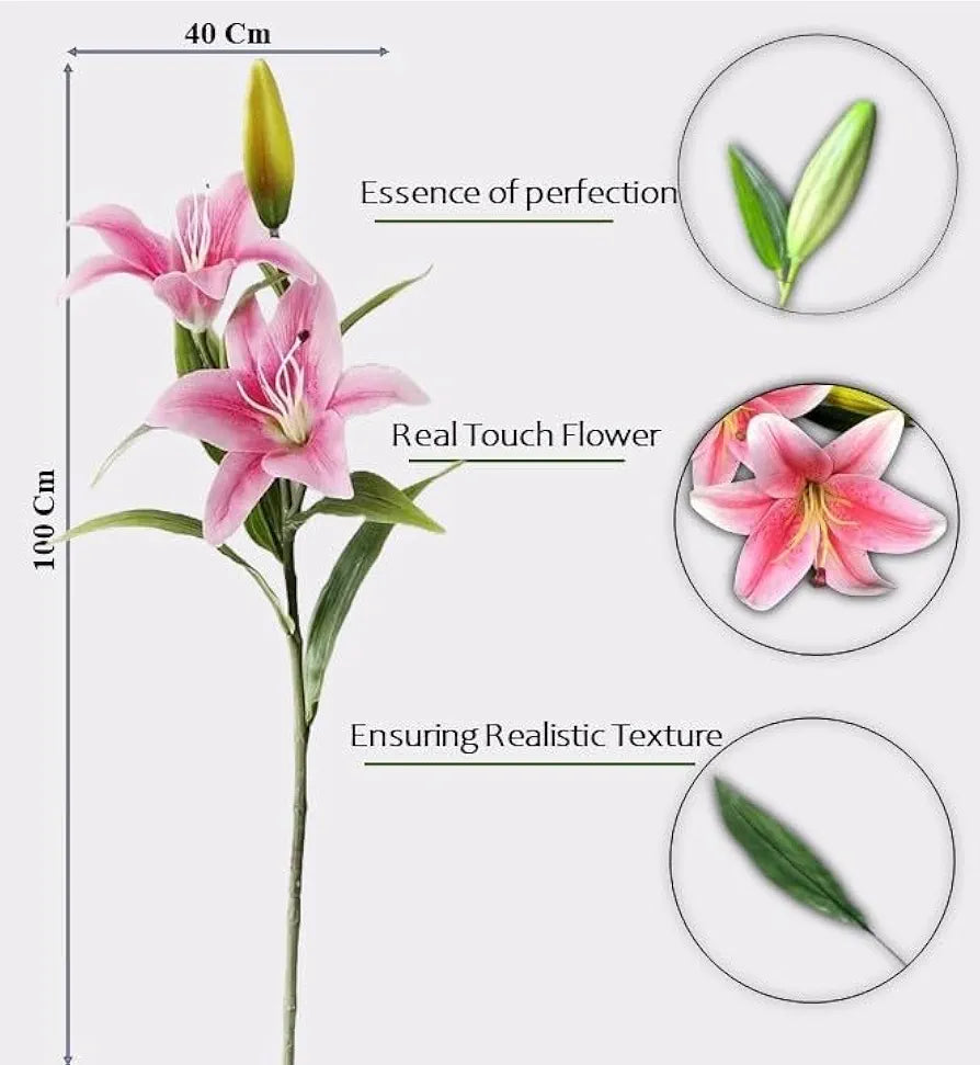 Decor Artificial Lily Flower Bunch Long Stem Perfect Vase/Pot Decoration Set Of 3 Stems
