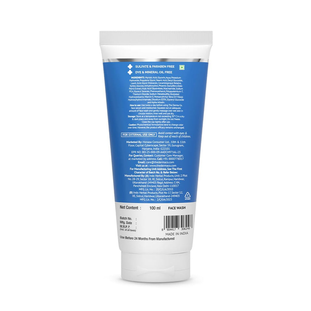 The Derma Co 1% Kojic Acid Face Wash | With Niacinamide & Alpha Arbutin | Reduces Dark Spots, Pigmentation & Blemishes | Cleanses & Brightens Skin | Non-Drying Formula | For All Skin Types | 100 ml