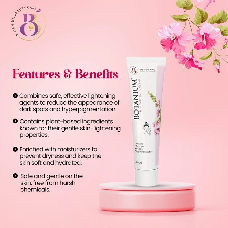 Botanium Skin Lightening Face Cream 30gm | For Melasma, Acne Spot, Freckles & Hyper Pigmentation | Enriched With L-Glutathione, Niacinamide & Vitamin C | Men & Women | Non-Greasy & Lightweight