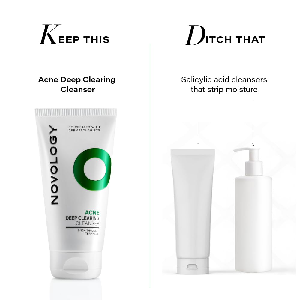 Novology Acne Deep Clearing Cleanser with Thymol+Terpineol| Face Wash for Acne,Whiteheads,Blackheads| Gentle, Non-Drying Formula, Suitable for Sensitive skin| 100g