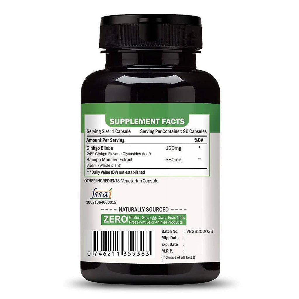 Vokin Biotech Ginkgo Biloba with Brahmi Boosts Concentration & Learning Activities 90 Capsules