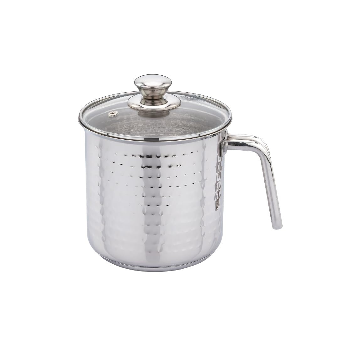PrayLady Stainless Steel Milk Boiler with Glass Lid Hammered