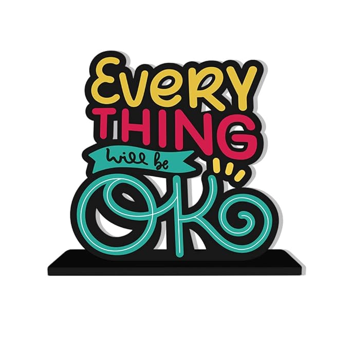 Artvibes Wooden Idols and Figurine Every Thing Will Be Ok Inspirational Quote Table Decor for Office Desk | Home Decoration