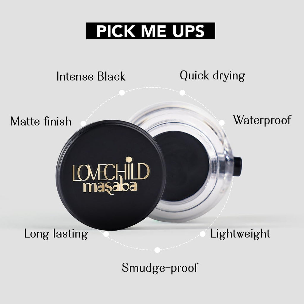LoveChild Masaba Eye 2K Gel Eyeliner with Applicator, Black, Smudge-Proof, Waterproof, Matte Finish, Long-Lasting Precision, For Bold & Defined Eyes, 4g