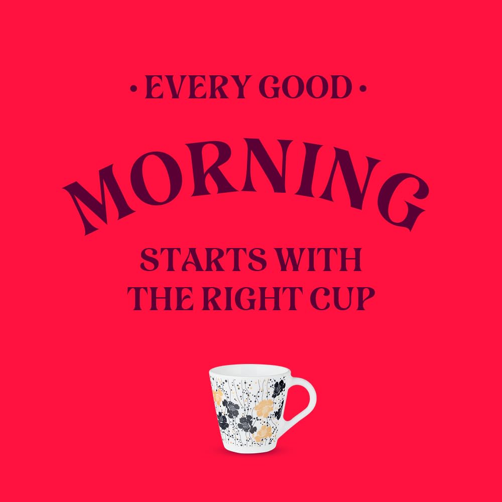 Larah by Borosil Novelty Series Dreamer Opalware Mug, Set of 6 Tea/coffee Mugs | 160 Ml Each