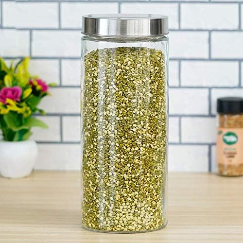 Femora Kitchen Storage Jars Borosilicate Glass With Steel Lid Air Tight Kitchen Jar and Container | 2200 Ml | Pack of 1