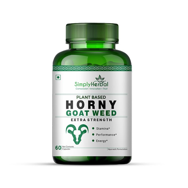 Simply Herbal Horny Goat Weed Capsules for Men & Women | With Maca Root, Tongkat Ali & Ginseng | 800mg per Serving | 60 Vegan Capsules | Energy, Vitality & Endurance Support Supplement