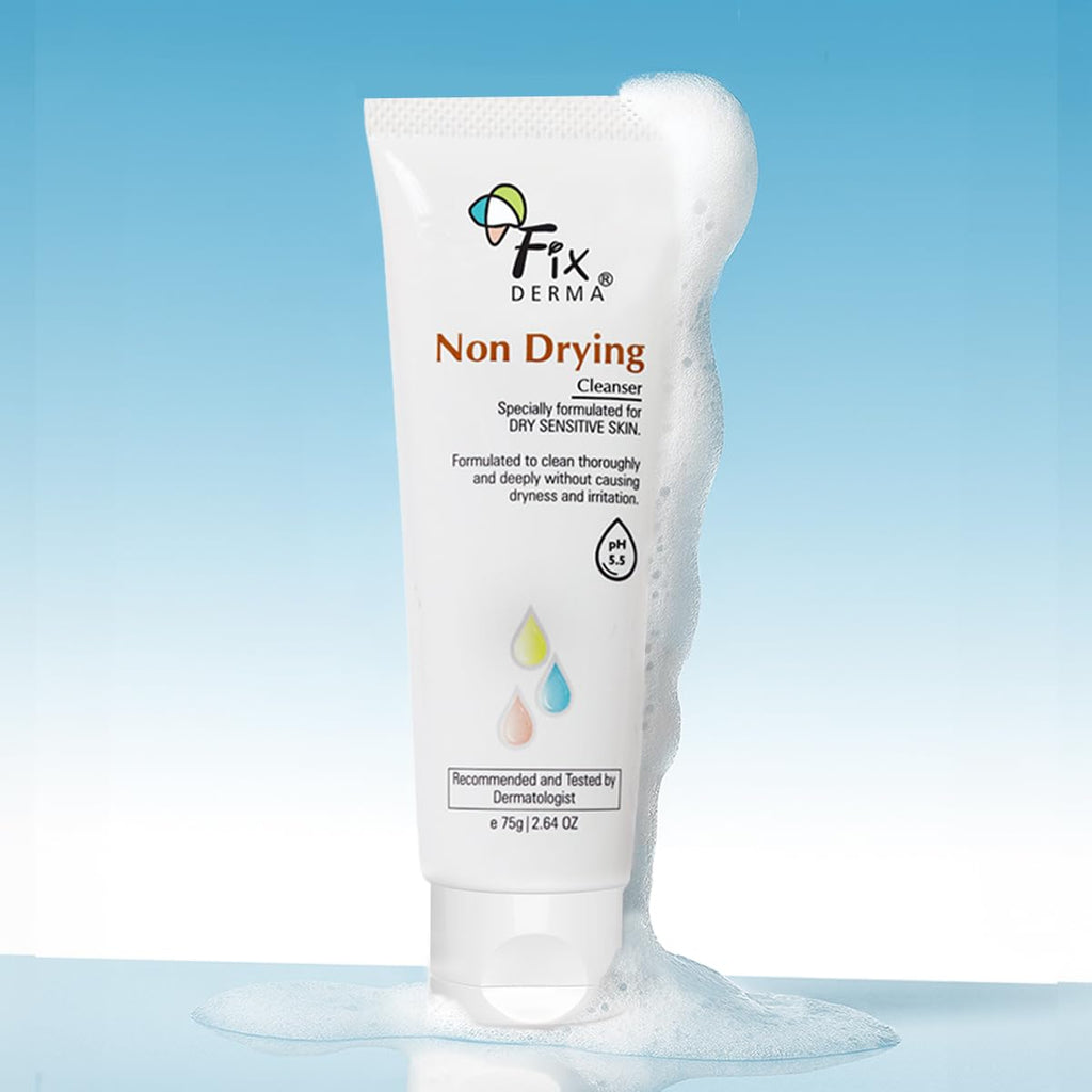 Fixderma Non Drying Cleanser, soap-free & pH Balanced cleanser, Pore-Refining, Dermatologist tested, Face Exfoliator, Non-comedogenic & Non-irritating skin cleanser - 75g