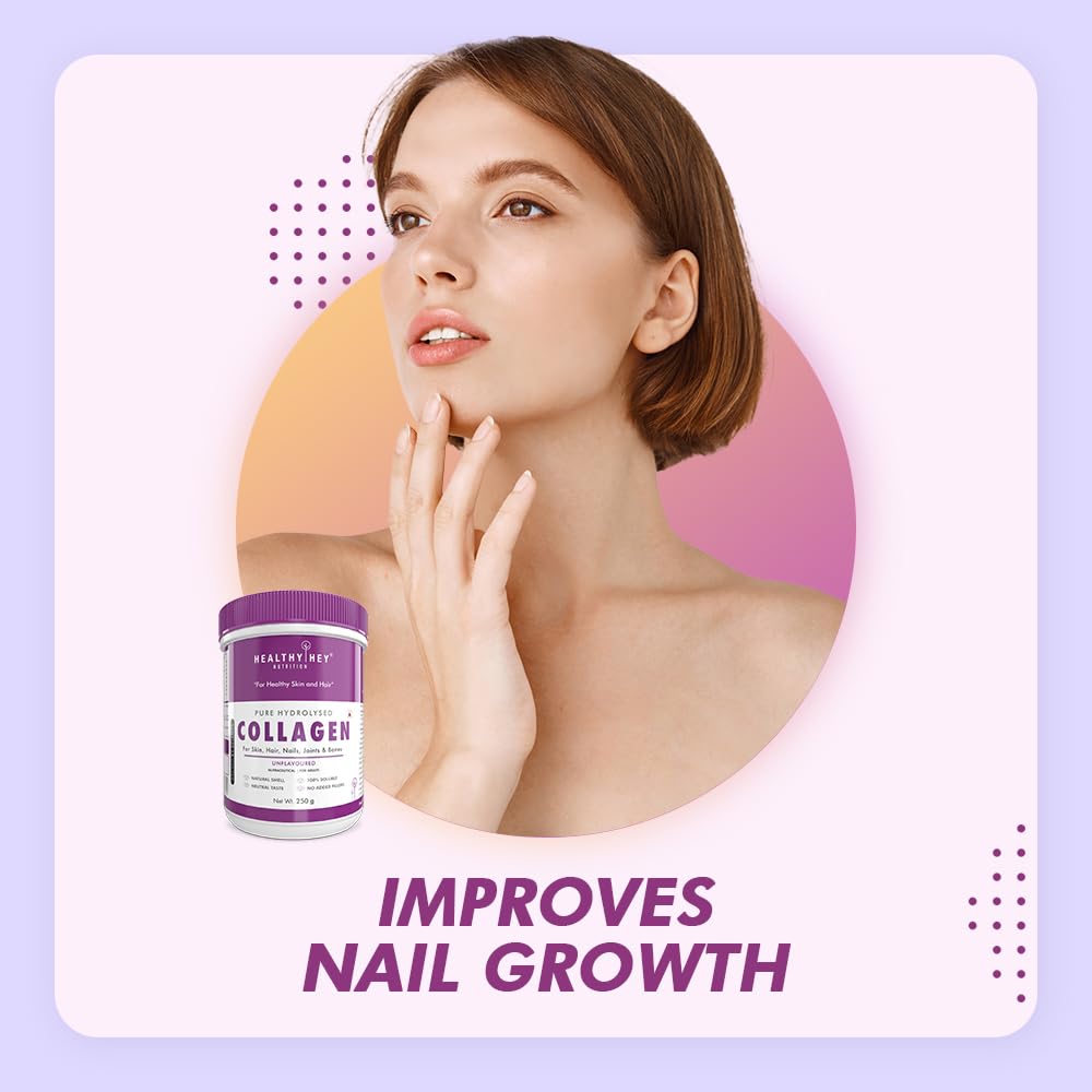 HealthyHey Nutrition Collagen Powder | Collagen Supplement for Glowing Skin | Pure Hydrolysed Collagen Powder for Women and Men | Unflavoured - 250 gm