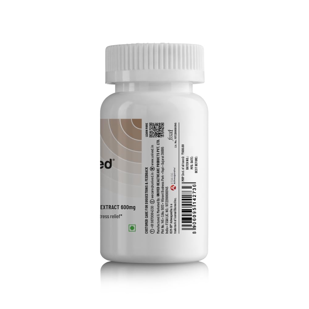 Unived KSM-66 Ashwagandha | 600mg Vegan Full Spectrum Root Extract Standardized to 5% Withanolides | for Stress, Anxiety, Endurance, & Strength (30 Vegan Caps)
