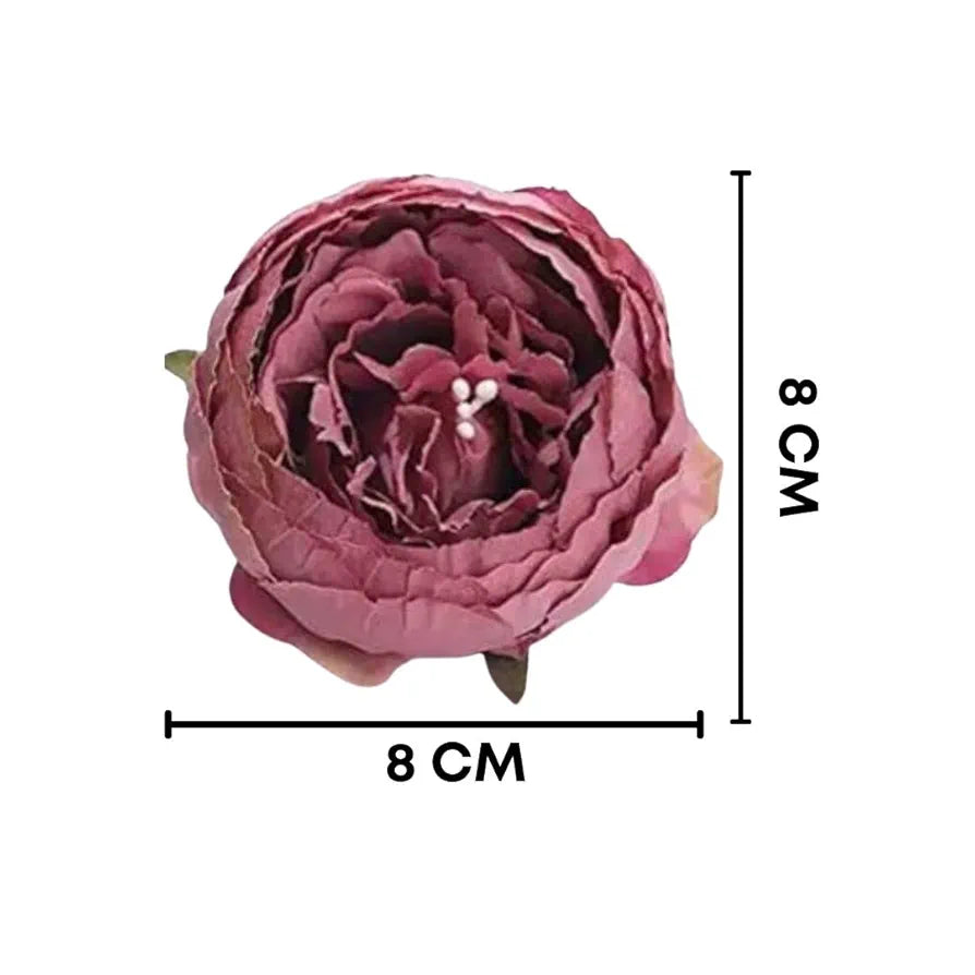 6 Pcs Artificial Fabric Rose Flower Heads Handmade Peony Style Flowers Dark Pink
