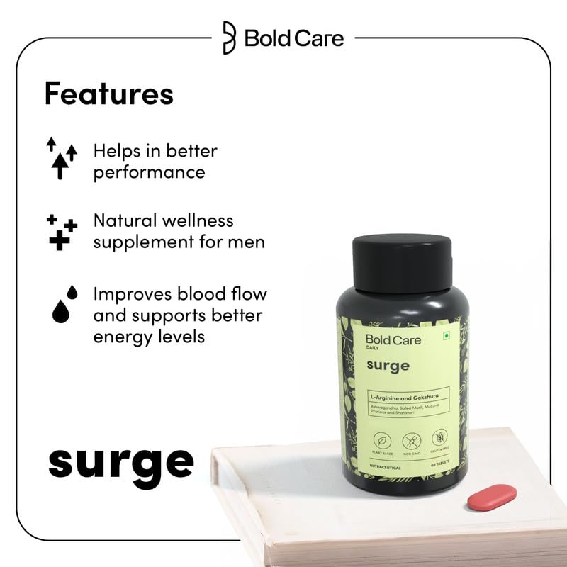 Bold Care Surge (60 Veg Tablets 1 Pack) With Mucuna, Pruriens, L-Arginine, Gokshura, Ashwagandha, Safed Musli, Shatavari | No Side Effects, Non Gmo, Plant Based