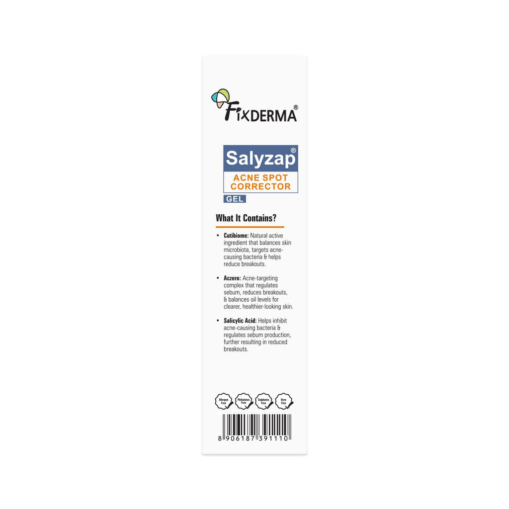 Fixderma Salyzap 2% Salicylic Acid Acne Spot Corrector Gel with 2% Niacinamide Acid & 1% Aczero | Reduce Active Acne & Redness | Fades Dark Spots & Blemishes | Pimple Remover For Men & Women - 20g