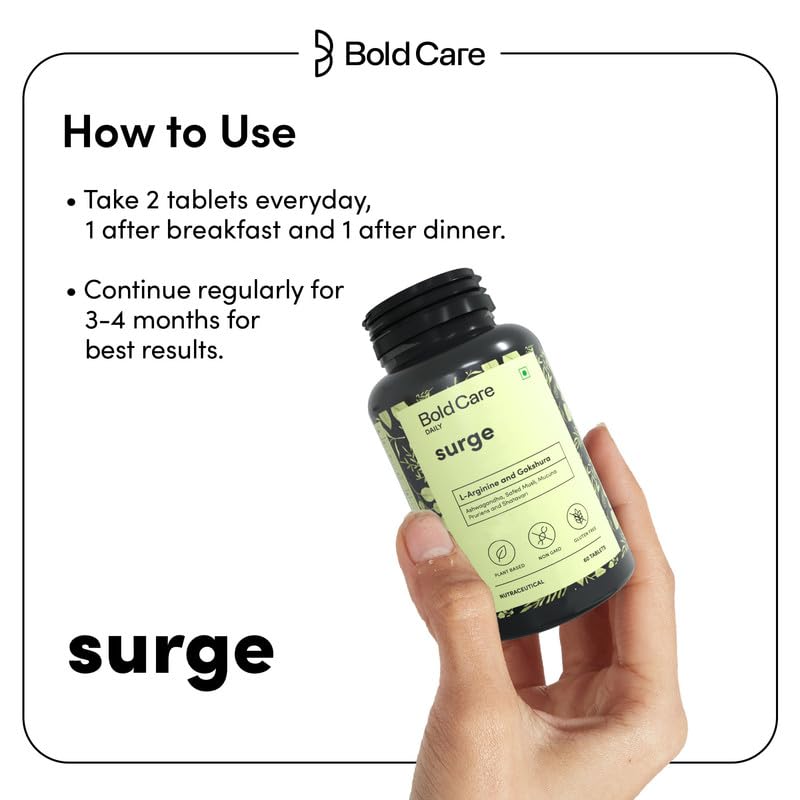Bold Care Surge (60 Veg Tablets 1 Pack) With Mucuna, Pruriens, L-Arginine, Gokshura, Ashwagandha, Safed Musli, Shatavari | No Side Effects, Non Gmo, Plant Based