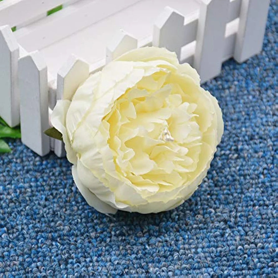 6 Pcs Artificial Fabric Rose Flower Heads Handmade Peony Style Flowers White