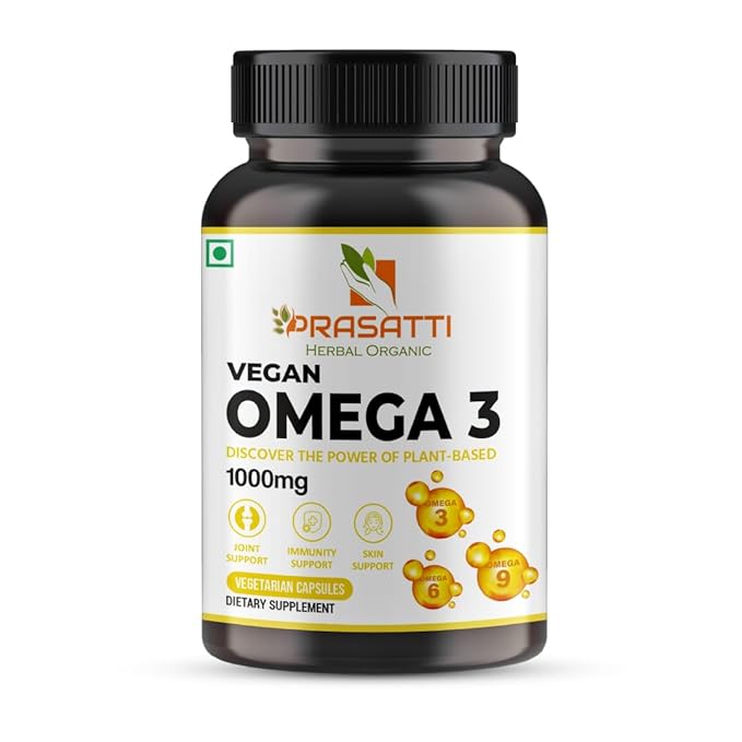 Prasatti Herbal Organic Vegan Omega 3 Fish Oil Triple Strength 1000 Mg | Capsule for Men & Women - 90 Veg Caps