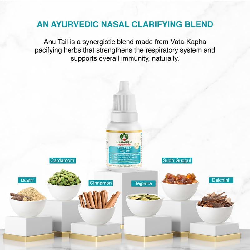 Maharishi Ayurveda Anu Taila - Nasal Congestion Relief Oil | Migraine & Sinusitis Treatment | Improve Sensory Perception | Herbal Formula | 10ml