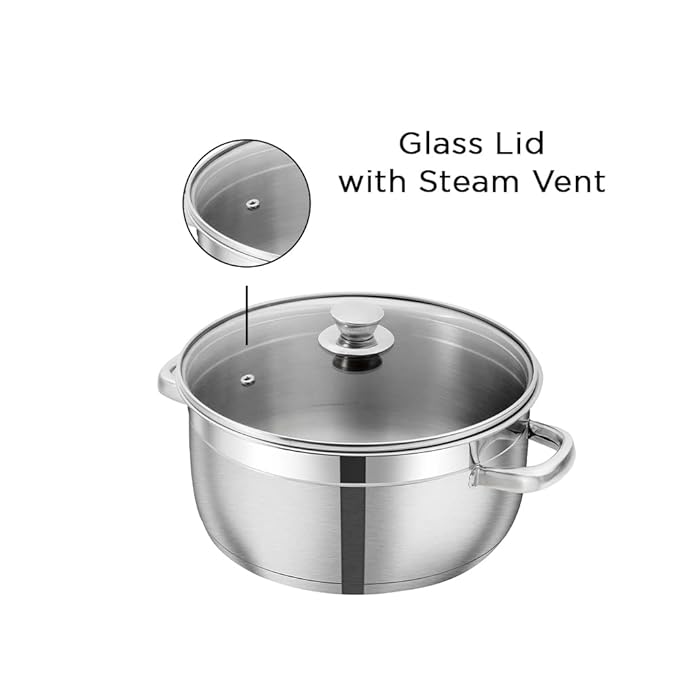 Vinod Bremen Stainless Steel Saucepot Set of 2 with Glass Lid | 2.5mm Thick Base | Riveted Sturdy Handle