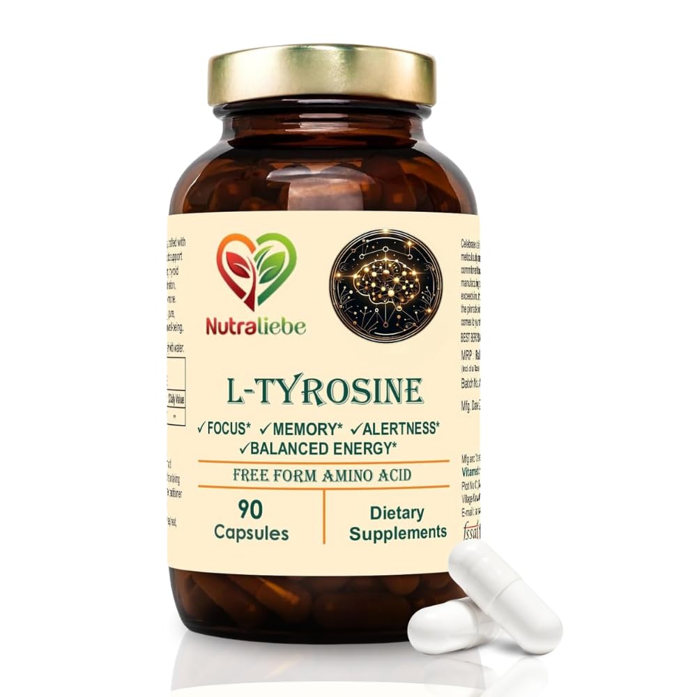 Nutraliebe L-Tyrosine 500mg - Free Form Amino Acid, Non-GMO, 90 Capsules