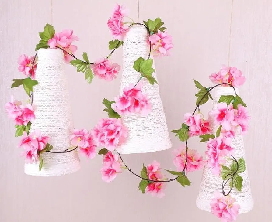 Artificial Cherry Blossom Rattan Flowers Vine Dark Pink