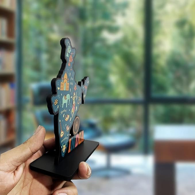 Art Vibes Wooden Idols and Fantasy Figurine India Map Designer Table Decor for Office Desk | Home Decoration