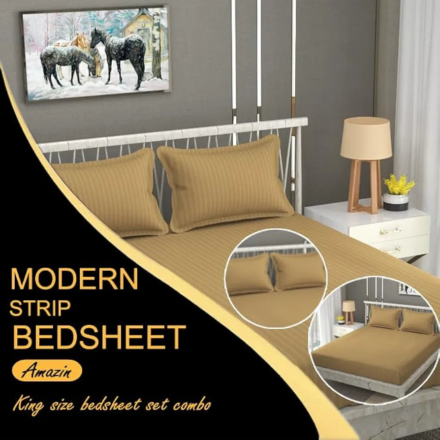 Fresh From Loom Breathable King Size Flat Bedsheets Hotel & Home Double Bedsheet Set With 2 Pillow Covers 144 TC Brown