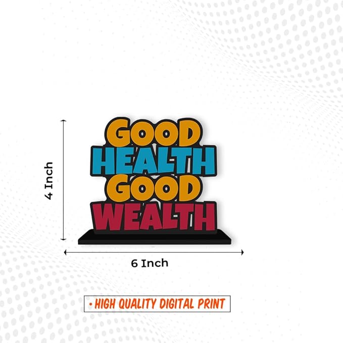 Artvibes Wooden Idols and Figurine Good Health Good Wealth Quotes Table Decoration for Office Desk | Home Decor Item