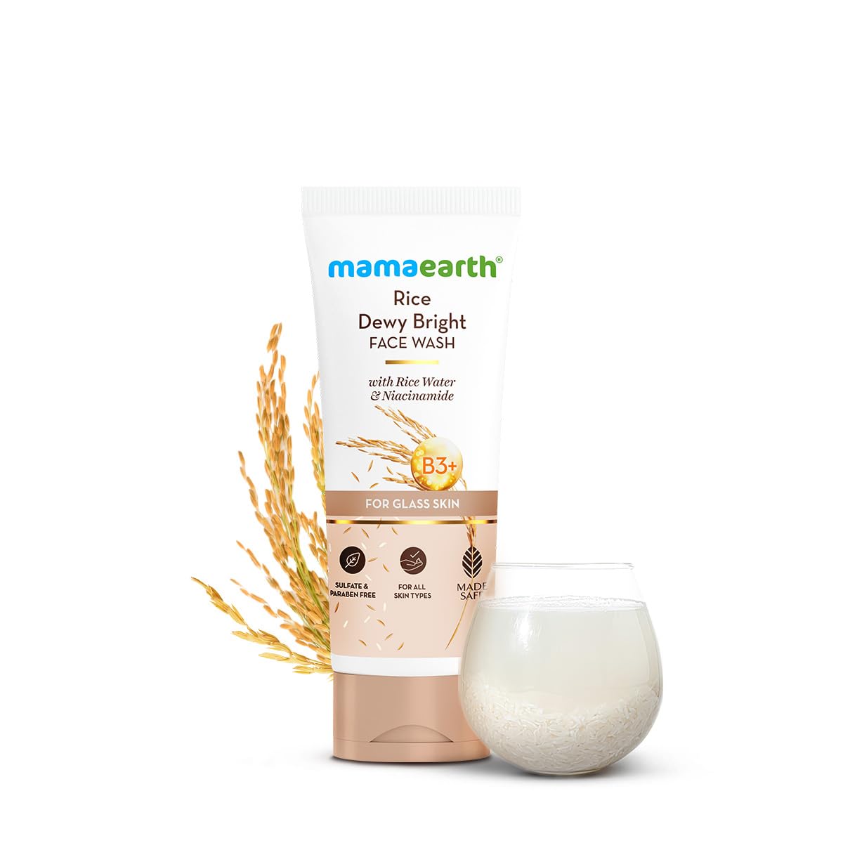 Mamaearth Rice Dewy Bright Face Wash With Rice Water & Niacinamide for Glass Skin | For Hydrated & Even Tone | Glowing & Brightening | Korean Skin Care Product | For Men & Women | 200 ml