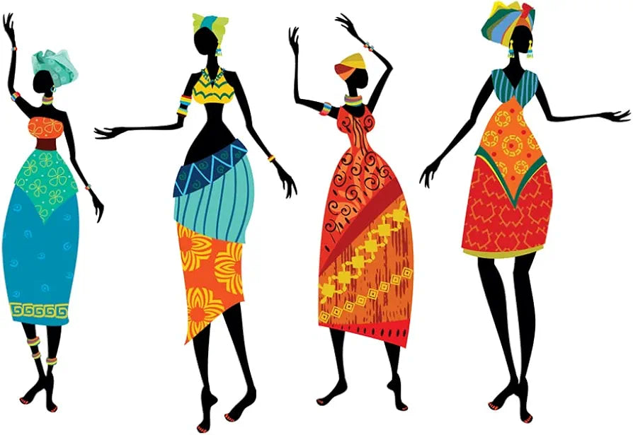 Rangoli Vinyl New Modern Art Four Tribal Ladies Large Wall Stickers Size-50Cm*70Cm-Self-Adhesive